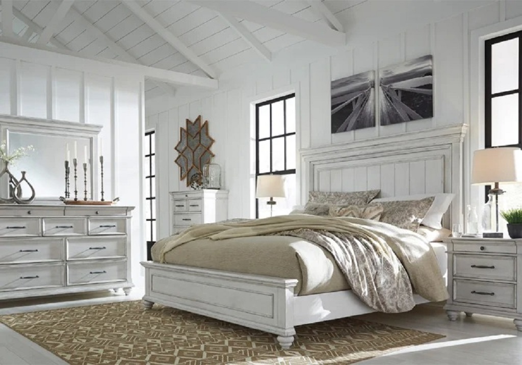 Modern king bed with matching furniture in clearance sale