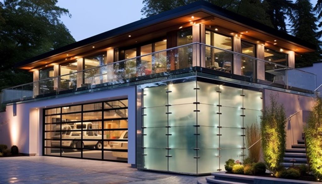 Stylish sustainable garage door on a Canadian house, reflecting green living and environmentally conscious architecture