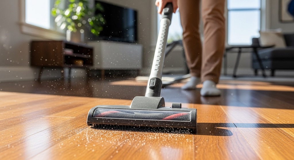 Cleaning hardwood flooring without scratches using cordless vacuum