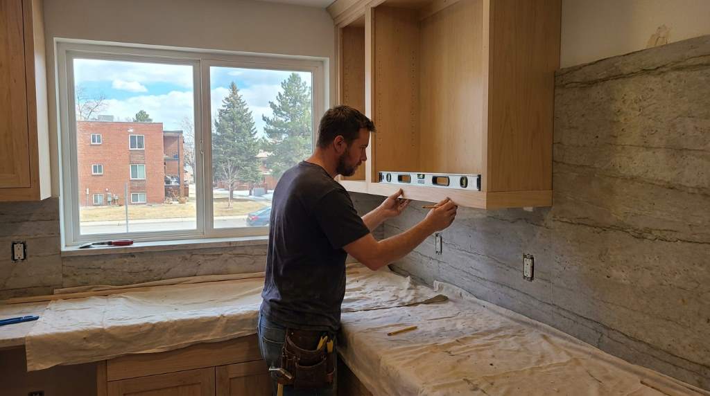 Minimalist kitchen cabinets with hidden appliance transitions