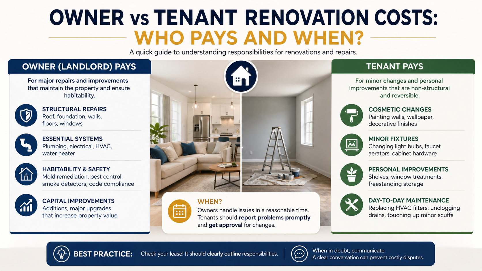 Landlord and tenant discussing renovation responsibility in rental agreement