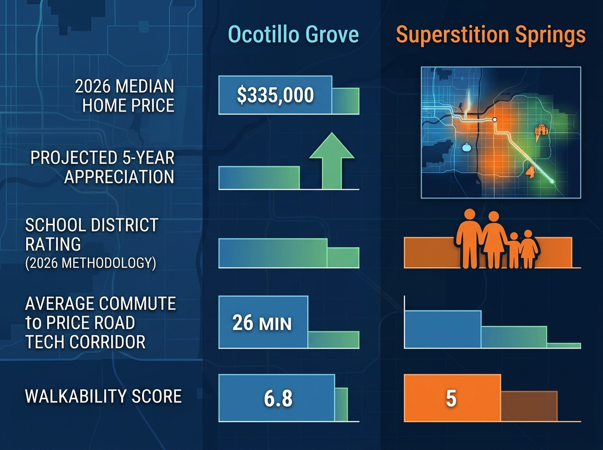 Compare East Valley neighborhoods in 2026 before buying. Evaluate home prices, top-rated schools, commute times, and amenities to find the right community for you.