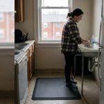 Renter adjusting lumbar support on apartment couch
