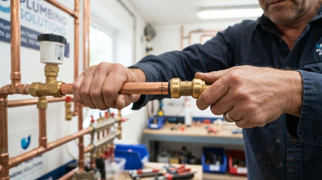 Installing a push-fit connector on copper heating pipe